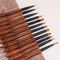 Sandalwood Handle Ombre Nail UV Gel Liner Brush Drawing Pen Painting Stripes Flower Manicure Nail Art Tools