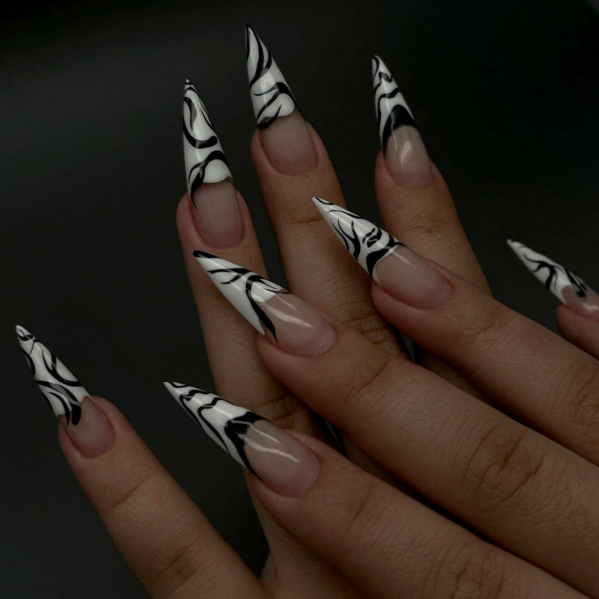  Zebra Print French Tip Medium Stiletto Press-On Nails